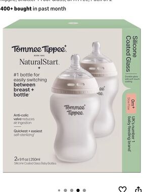 Tommee Tippee Silicone Coated Glass Baby Bottle - Soft Cream (1 Bottle Only) 9oz